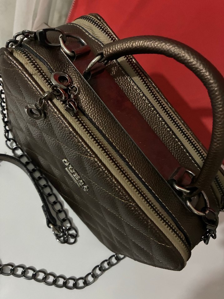 Zincir Detaylı Kahverengi Deri Çanta - Görsel 3