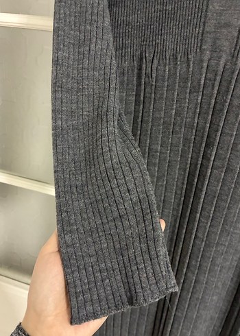 Gri Uzun Kollu Pliseli Kadın Elbise - Görsel 3