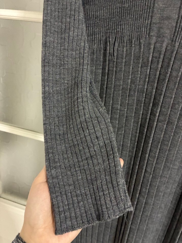 Gri Uzun Kollu Pliseli Kadın Elbise - Görsel 3