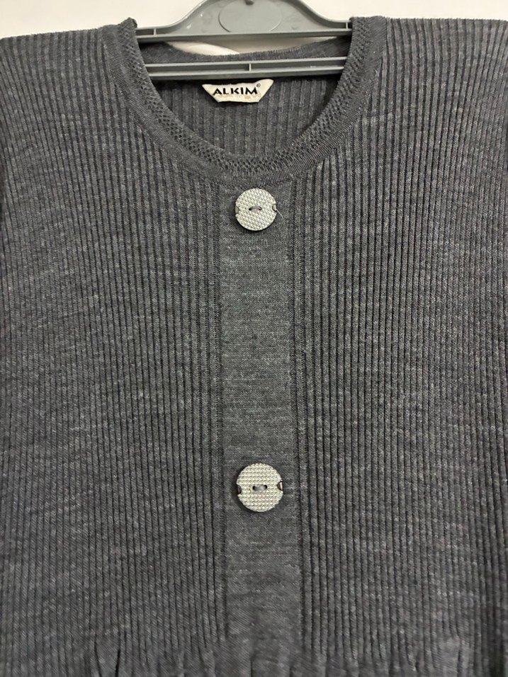 Gri Uzun Kollu Pliseli Kadın Elbise - Görsel 2