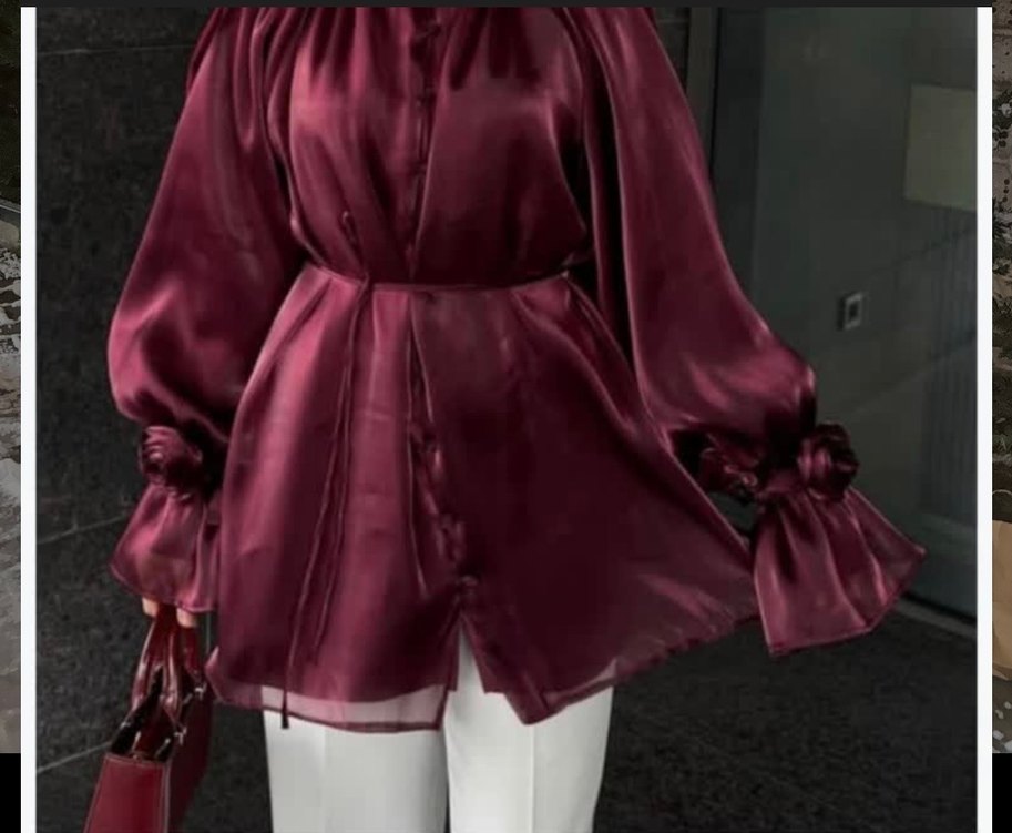 Bordo organze tül gül detay gömlek - Görsel 2