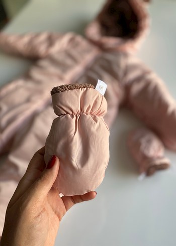 Kürklü Kapüşonlu Pembe Bebek Tulumu - Görsel 3