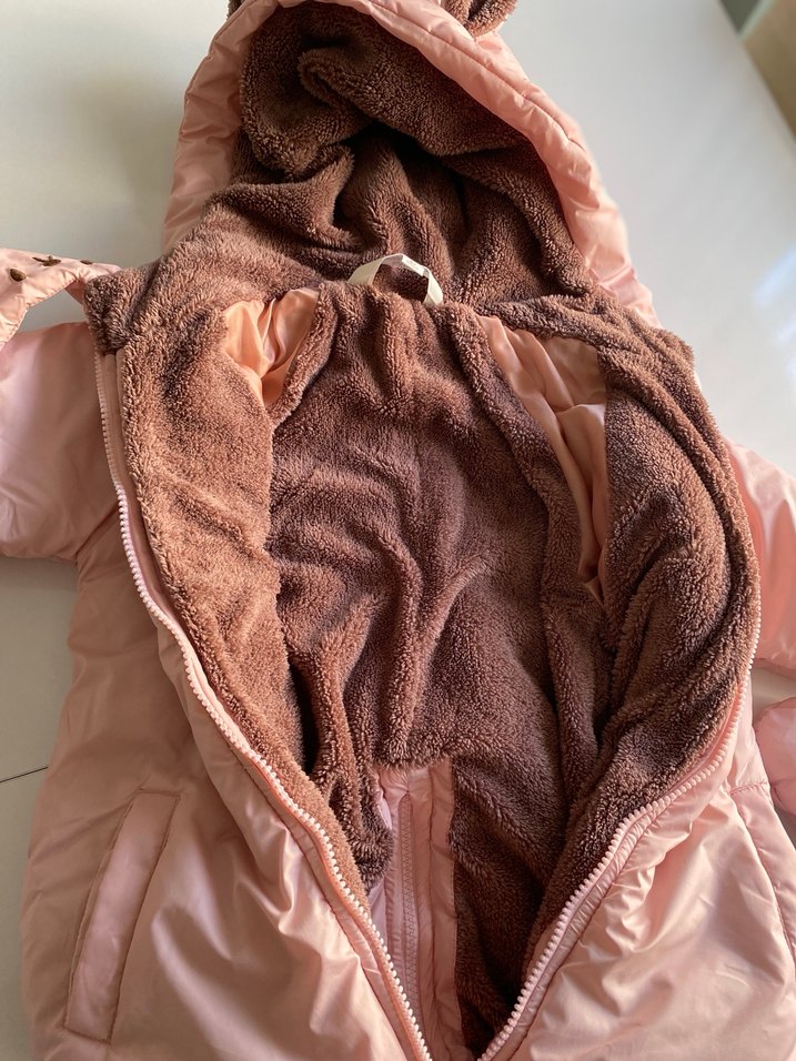 Kürklü Kapüşonlu Pembe Bebek Tulumu - Görsel 4