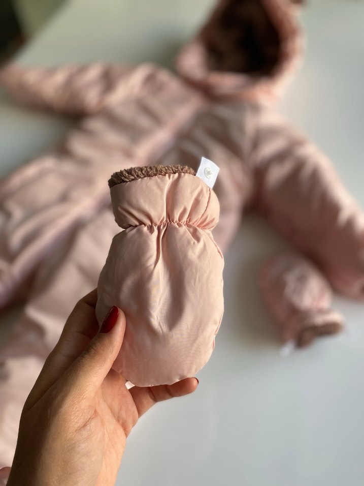 Kürklü Kapüşonlu Pembe Bebek Tulumu - Görsel 3