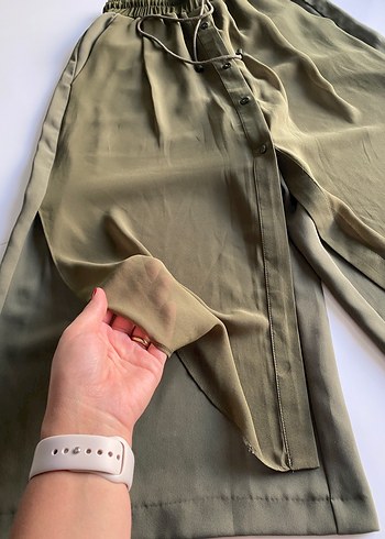 xs Beden Haki Renk Kadın Salaş Midi Kumaş Pantolon