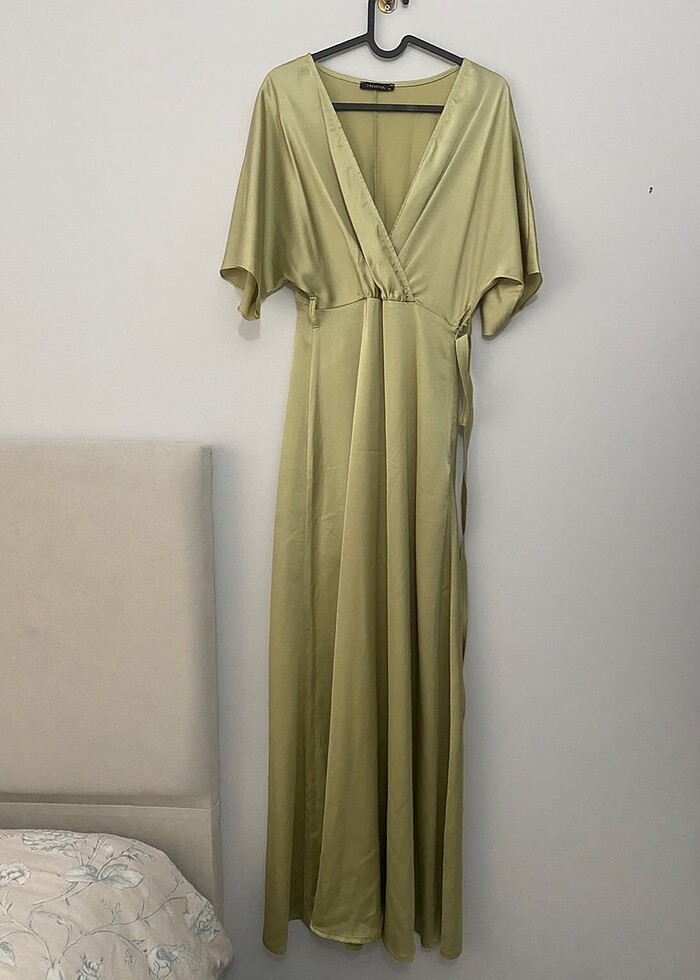 Mint kruvaze yaka elbise - Görsel 2