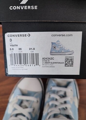35 Beden Açık mavi Bulut desenli Converse 35 numara