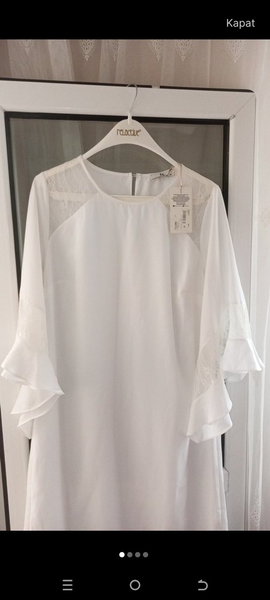 Beyaz Kısa Kollu Midi Elbise - Görsel 2