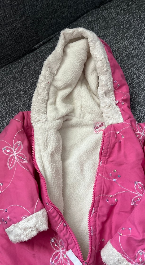 Kız Çocuk Pembe Kapüşonlu Nakışlı Mont - Görsel 2