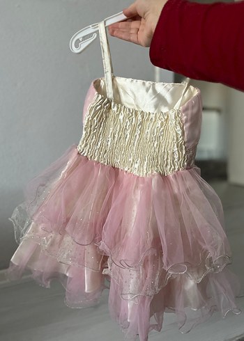 Pembe Nakışlı Straplez Kız Elbisesi - Görsel 2