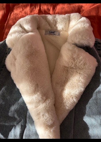 Gri Kadın Kot Ceket, Kürklü, Rahat Kesim - Görsel 2