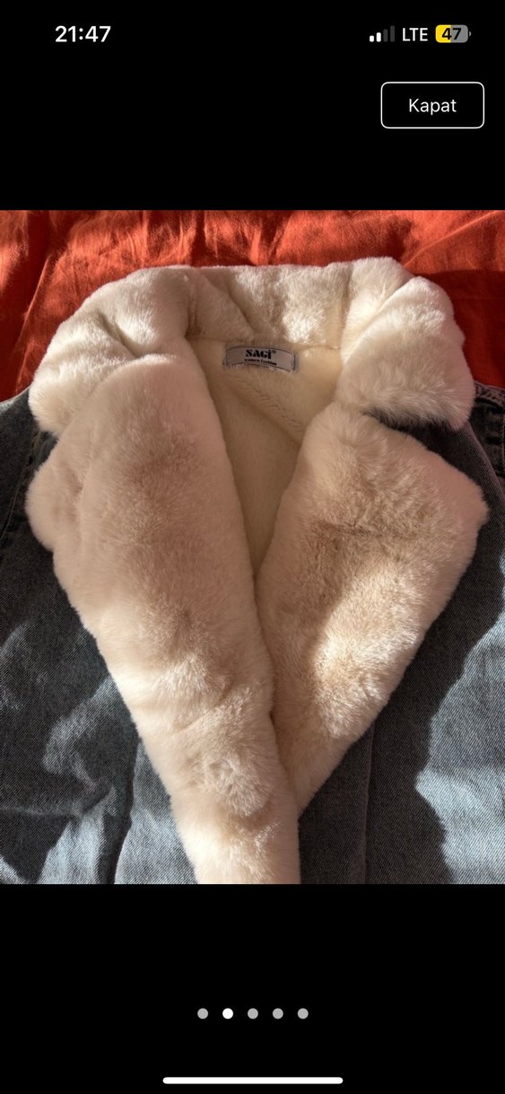 Gri Kadın Kot Ceket, Kürklü, Rahat Kesim - Görsel 2