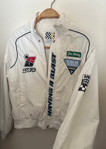 Bershka Beyaz Retro Yarisci Ceket