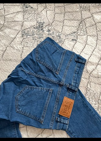 Düğmeli Mavi Denim Kadın Pantolon - Görsel 2