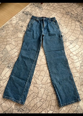 Kadın Mavi Bol Kesim Midi Kot Pantolon - Görsel 4