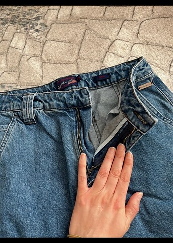 Kadın Mavi Bol Kesim Midi Kot Pantolon - Görsel 3