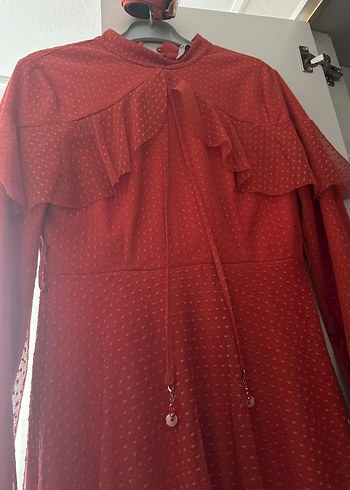 Uzun Kollu kiremit rengi abiye - Görsel 2