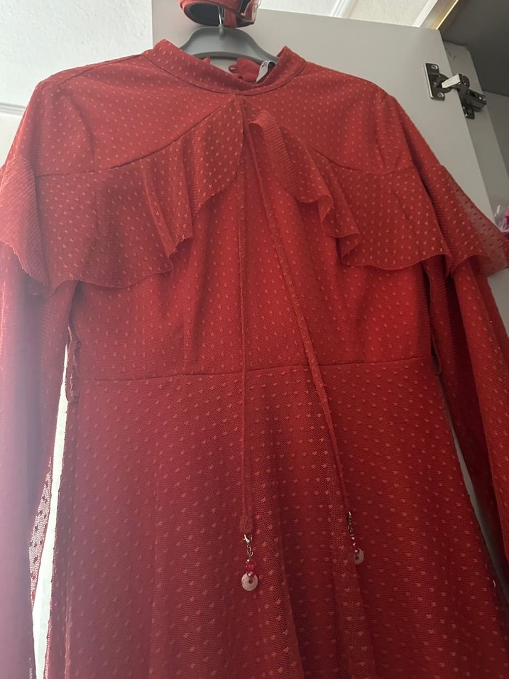 Uzun Kollu kiremit rengi abiye - Görsel 2