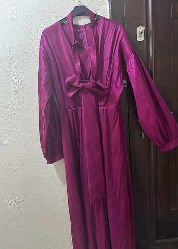 Mor Uzun Drapeli Kadın Elbise - Görsel 2