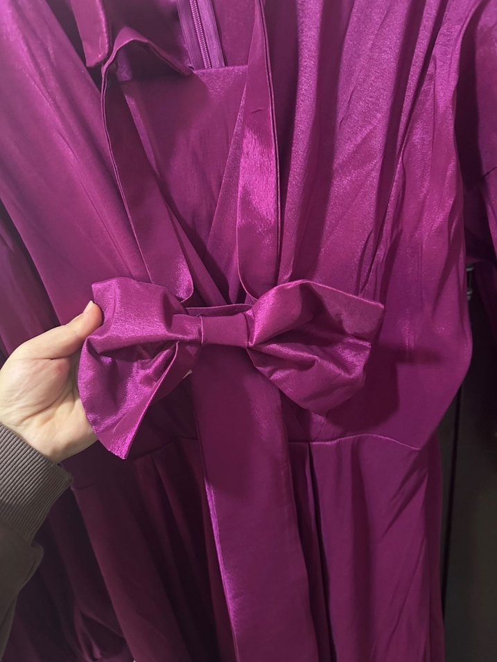 Mor Uzun Drapeli Kadın Elbise - Görsel 3