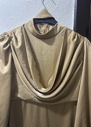 Bej Drapeli Uzun Kadın Elbise - Görsel 3
