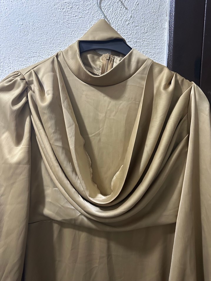 Bej Drapeli Uzun Kadın Elbise - Görsel 3