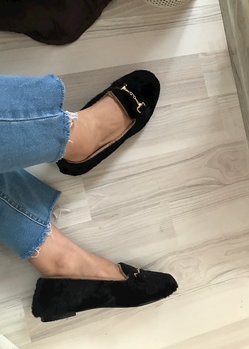 38 Beden siyah Renk Siyah Süet Tüylü Kadın Terlik
