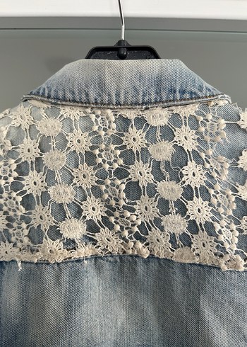 s Beden mavi Renk Nakış Detaylı Mavi Kadın Denim Ceket
