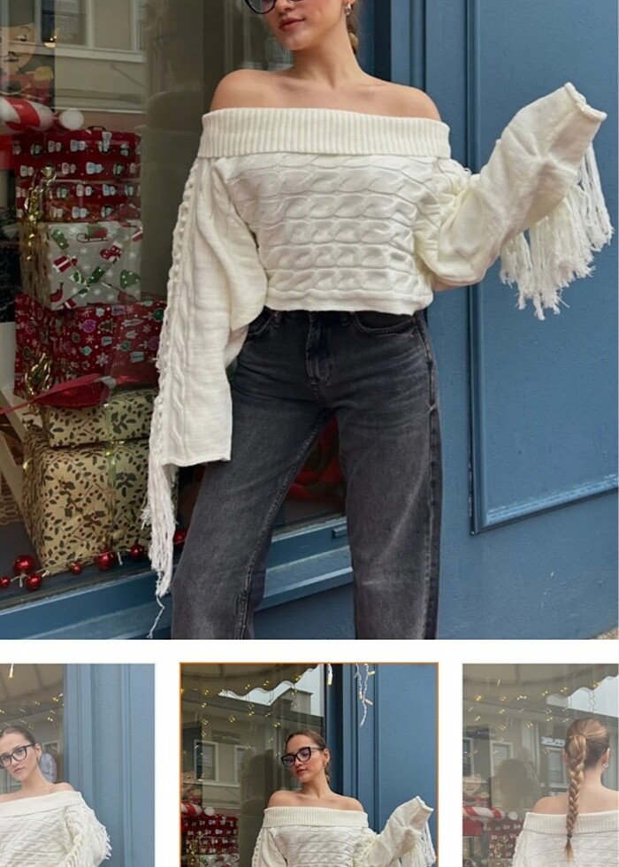 Omuz dekolteli triko kazak - Görsel 4