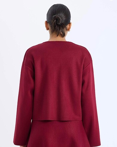 Bordo düğmeli hırka - Görsel 4