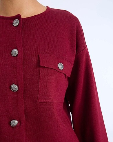 Bordo düğmeli hırka - Görsel 3