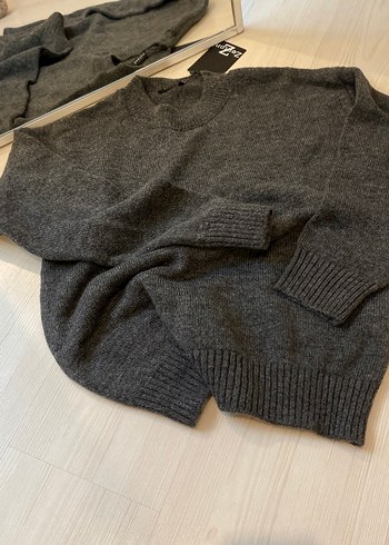 Gri Kadın Yün Triko Kazak - Görsel 3