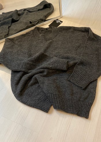 Gri Kadın Yün Triko Kazak - Görsel 2