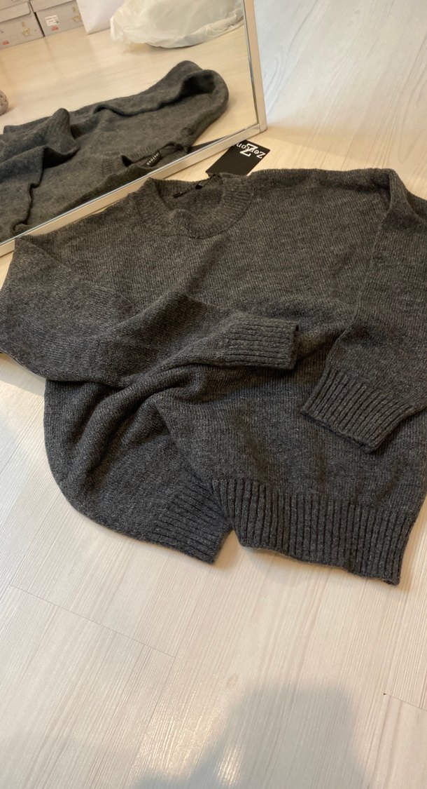 Gri Kadın Yün Triko Kazak - Görsel 3