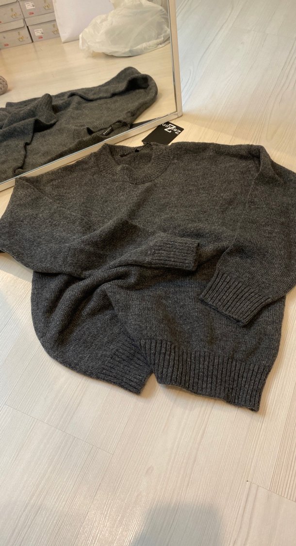 Gri Kadın Yün Triko Kazak - Görsel 2