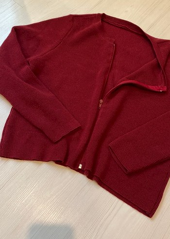 Bordo Fermuarlı Kadın Yün Kazak - Görsel 2