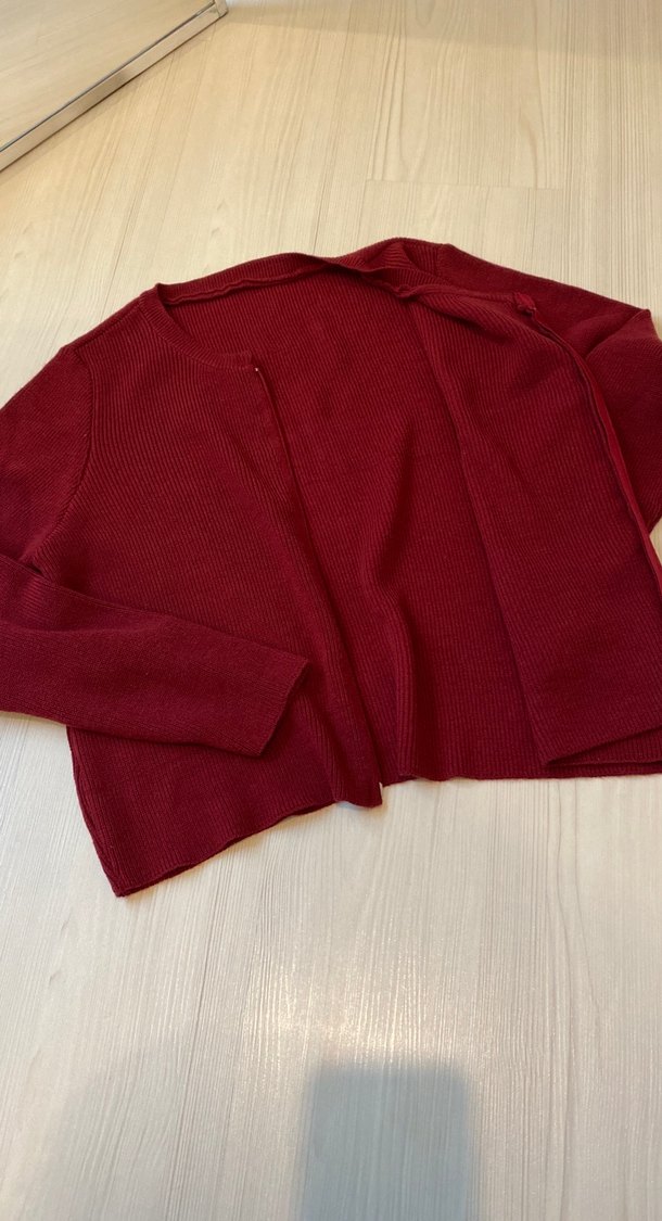 Bordo Fermuarlı Kadın Yün Kazak - Görsel 3