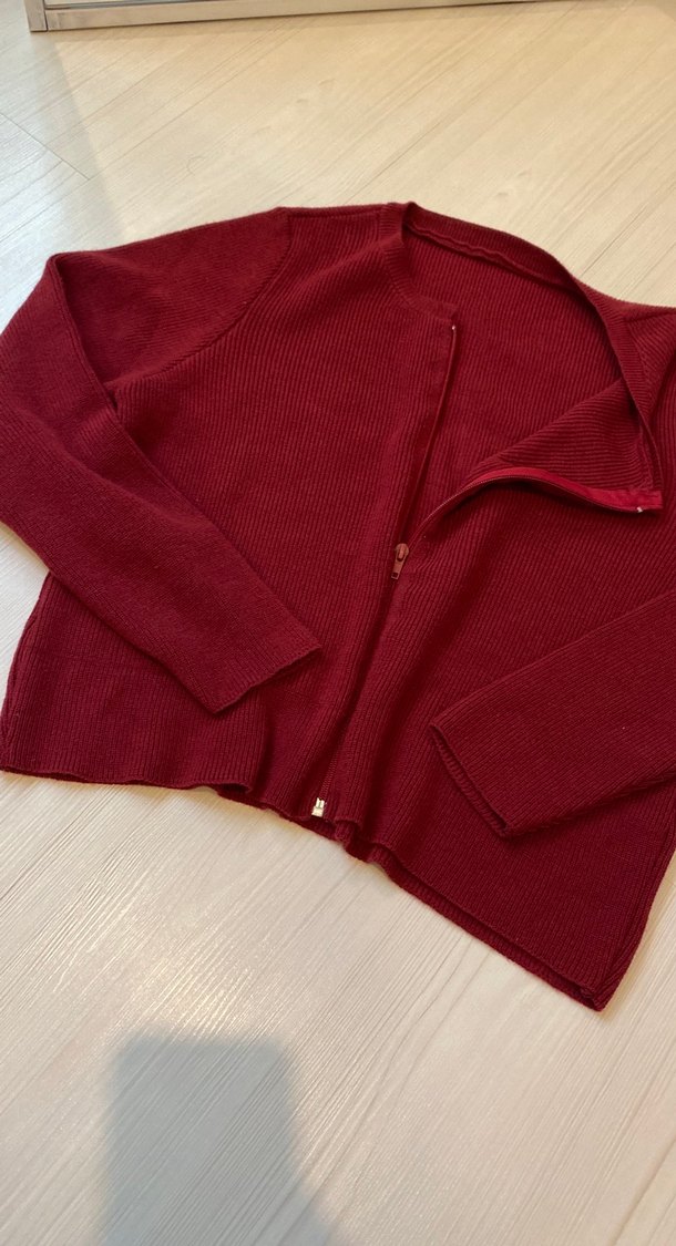 Bordo Fermuarlı Kadın Yün Kazak - Görsel 2