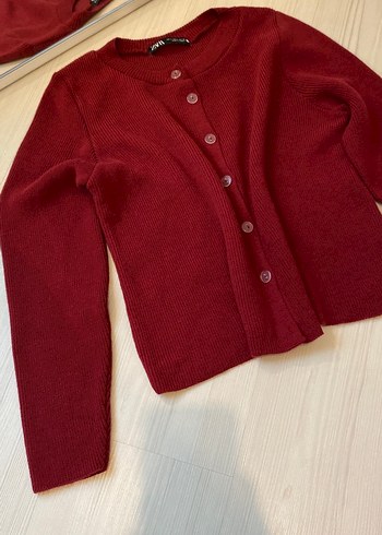Bordo Düğmeli Kadın Hırka