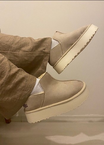 Bej Süet Platform Topuk Kadın Bot - Görsel 4