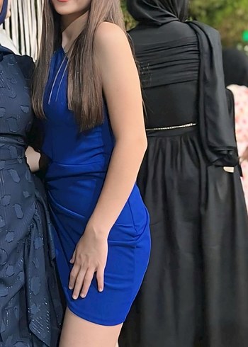 Trendyol & Milla Mavi Drapeli Straplez Midi Elbise