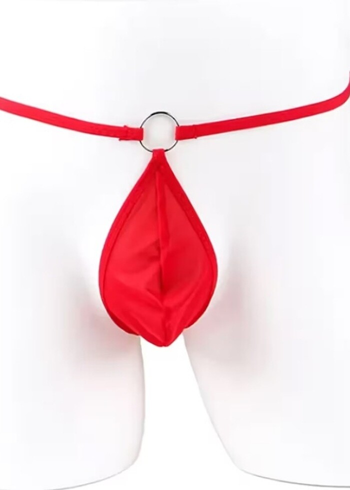 Kırmızı Transparan Halkalı Tül String Erkek İç Çamaşırı - Görsel 2
