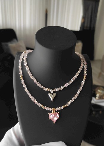 Pembe Boncuklu Mini Bohem Kadın Kolye