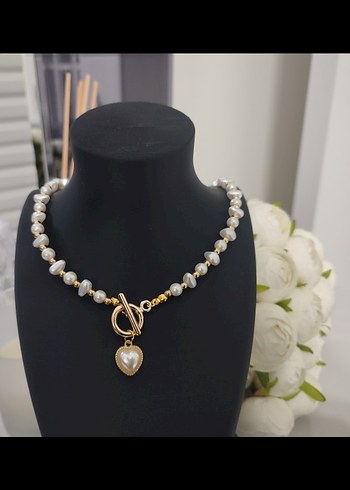 Accessorize İncili kalp detay gold kolye