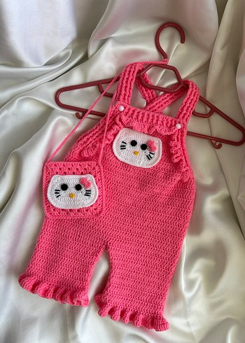 Civil Nakışlı Pembe Örgü Kız Bebek Tulum