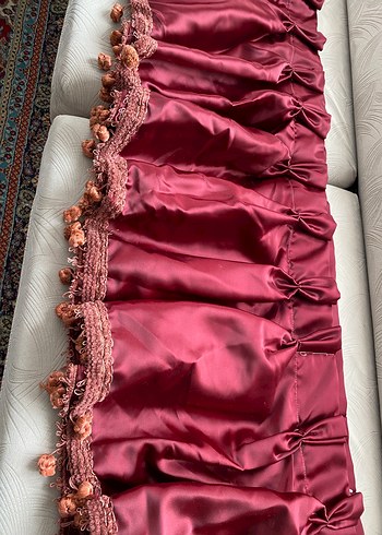 Antika Bordo İşlemeli Parlak perde farması - Görsel 5