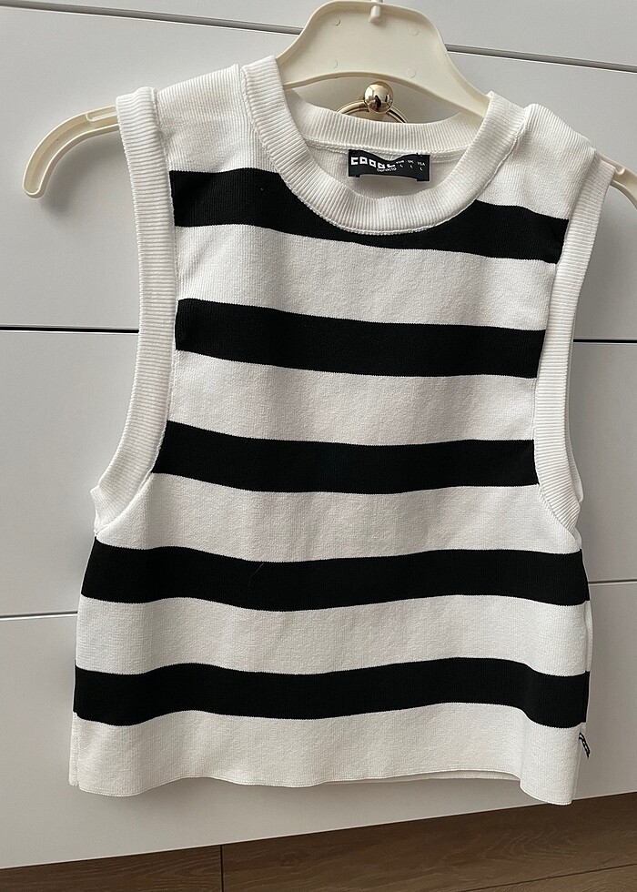 Coool Fitted Çizgi Desenli 0 Pamuk Crop Atlet Siyah Beyaz - Görsel 3