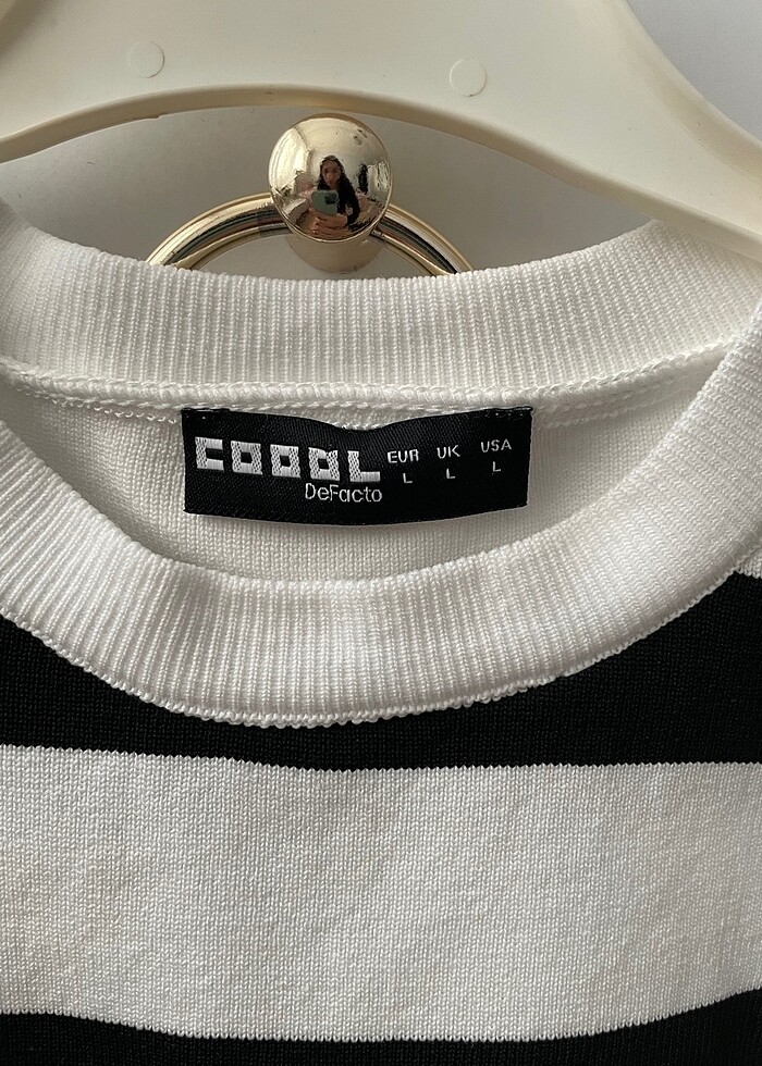 Coool Fitted Çizgi Desenli 0 Pamuk Crop Atlet Siyah Beyaz - Görsel 4