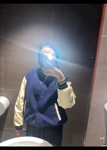 H&M Düğmeli Mavi bomber Ceket