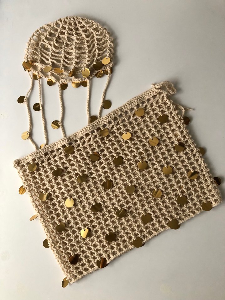 Gold pullu örgü file pareo- plaj eteği ve bere - Görsel 2